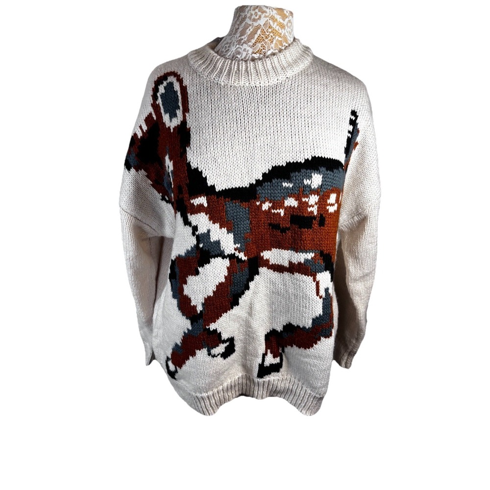 Topshop Intarsia Deer Chunky Knit Sweater Women's Whimsy Oversized Bambi NWT 12